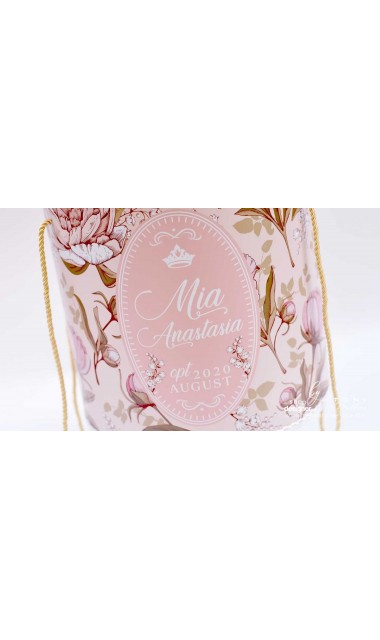 Trusou de botez cu bujori motive florale pe nuante elegante de roz si corai  5